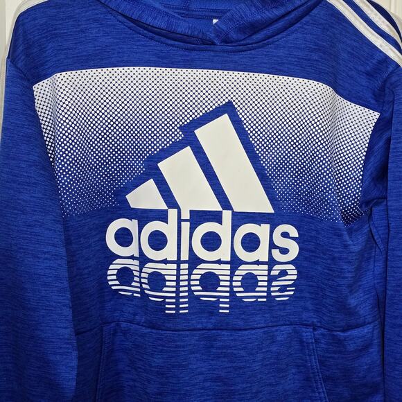 Adidas Unisex Youth Blue White  Pullover Hoodie Sweatshirt Large 14/16 - Picture 2 of 5